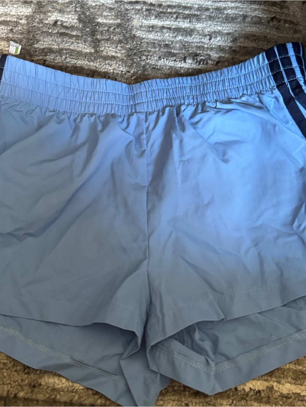 Edikted Light Blue Athletic Shorts with Navy Side Stripes